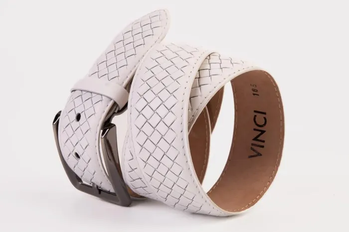 Vinci Leather Leather Belts The Turan White Woven Leather Belt 8211 Men