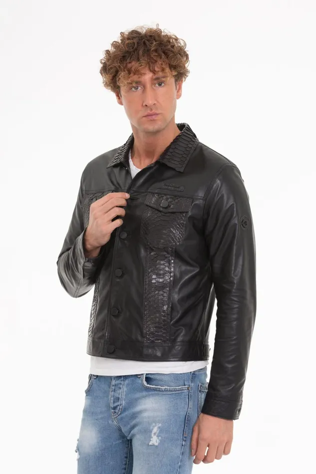 Vinci Leather Leather Jackets The Cacin Pythn Black Leather Jacket 8211 Men