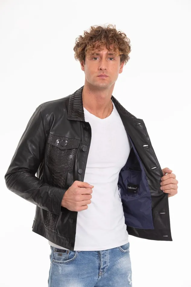 Vinci Leather Leather Jackets The Cacin Pythn Black Leather Jacket 8211 Men