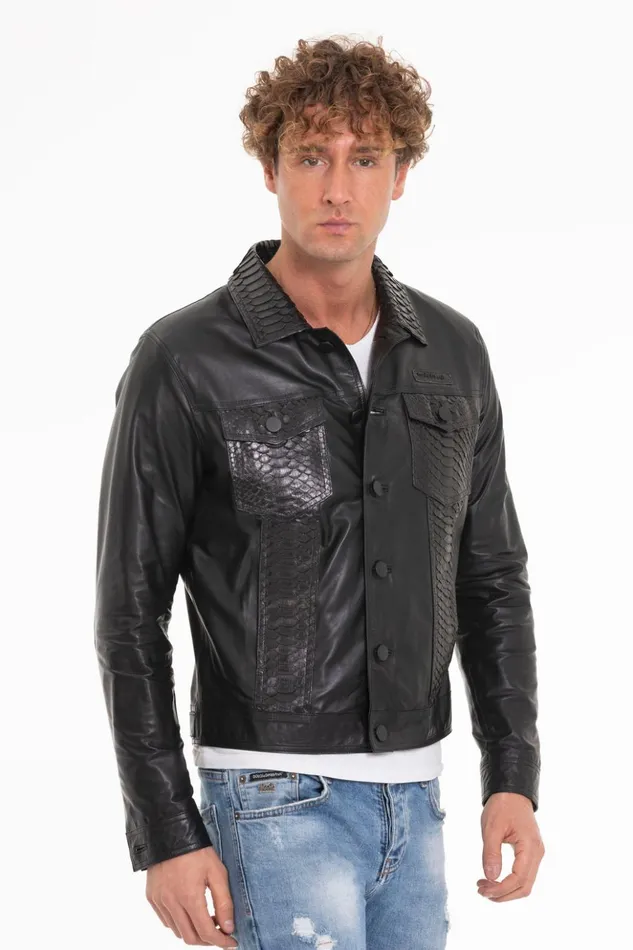 Vinci Leather Leather Jackets The Cacin Pythn Black Leather Jacket 8211 Men