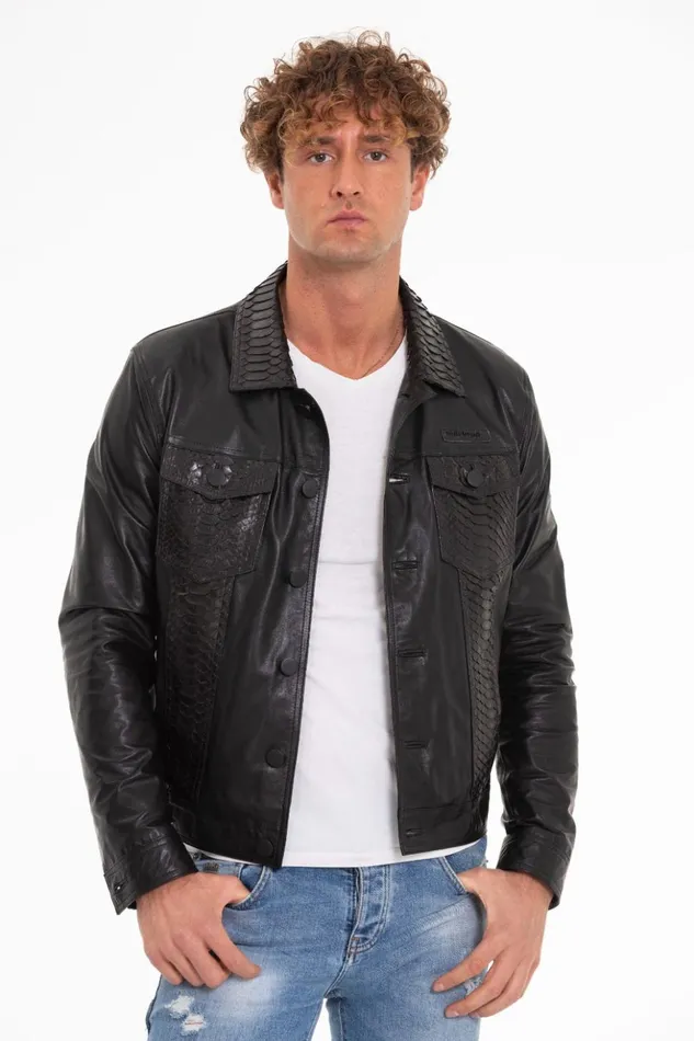 Vinci Leather Leather Jackets The Cacin Pythn Black Leather Jacket 8211 Men