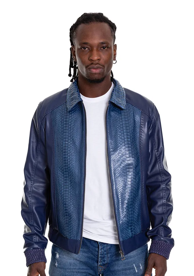 Vinci Leather Leather Jackets The Lopera Pythn Navy Blue Leather Jacket 8211 Men