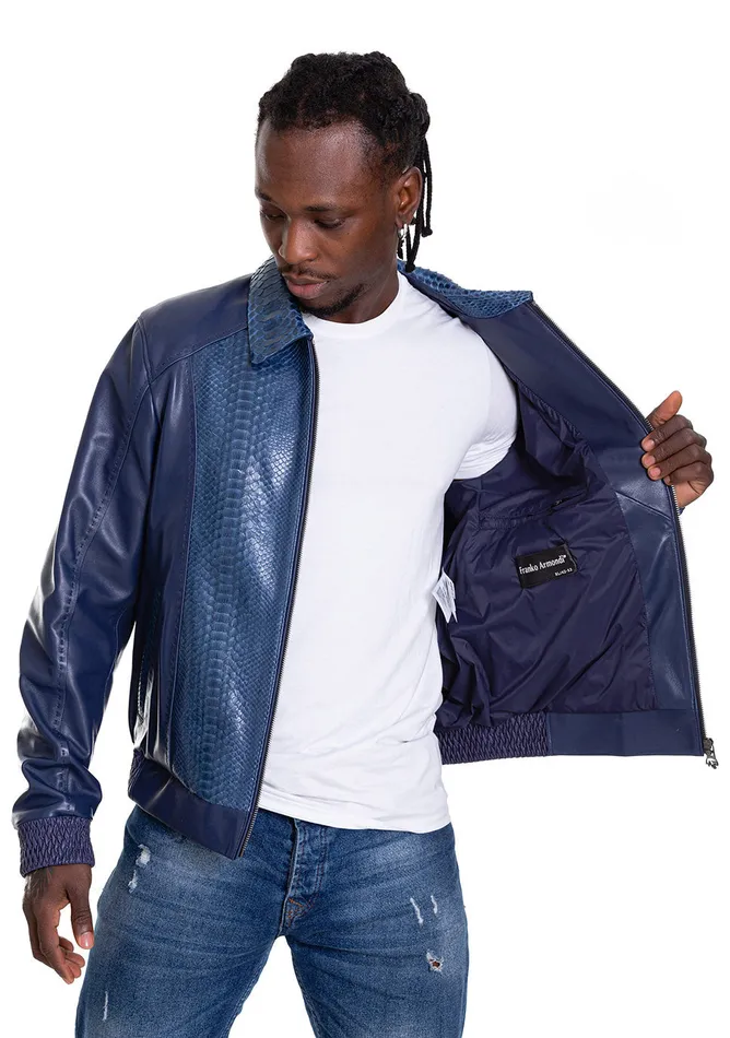 Vinci Leather Leather Jackets The Lopera Pythn Navy Blue Leather Jacket 8211 Men