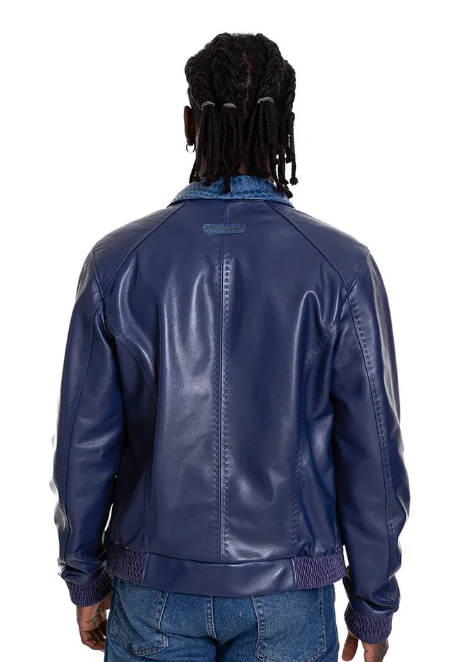 Vinci Leather Leather Jackets The Lopera Pythn Navy Blue Leather Jacket 8211 Men