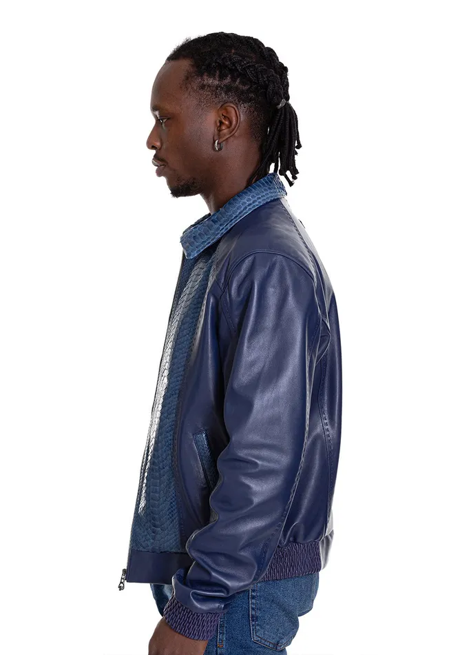 Vinci Leather Leather Jackets The Lopera Pythn Navy Blue Leather Jacket 8211 Men