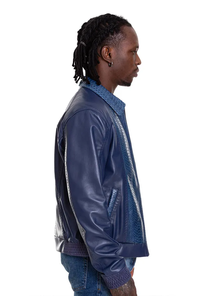 Vinci Leather Leather Jackets The Lopera Pythn Navy Blue Leather Jacket 8211 Men