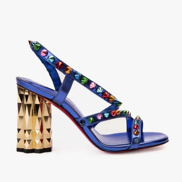 Vinci Leather Sandals The Caris Sax Blue Block Heel Spike Leather Sandal 8211 Women