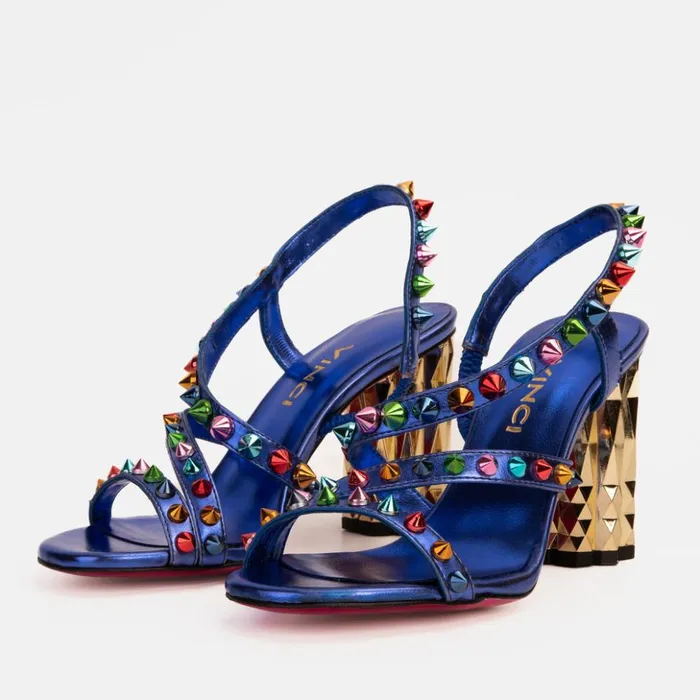 Vinci Leather Sandals The Caris Sax Blue Block Heel Spike Leather Sandal 8211 Women