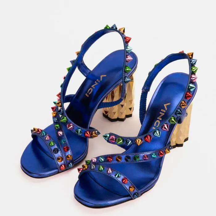 Vinci Leather Sandals The Caris Sax Blue Block Heel Spike Leather Sandal 8211 Women