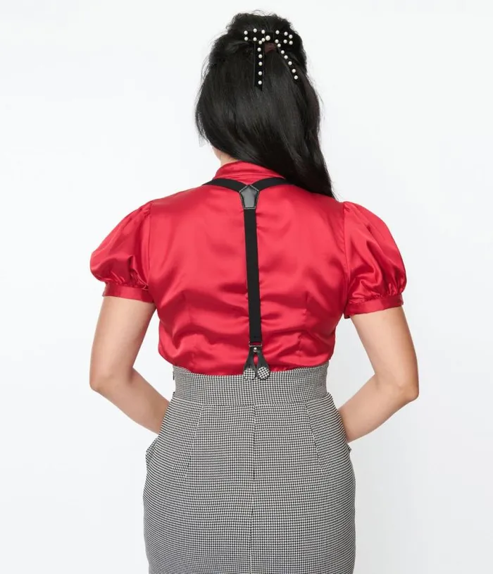 Voodoo Vixen Wine Red Bold Bow Satin Blouse ClothingPlus Unique Vintage Blouses