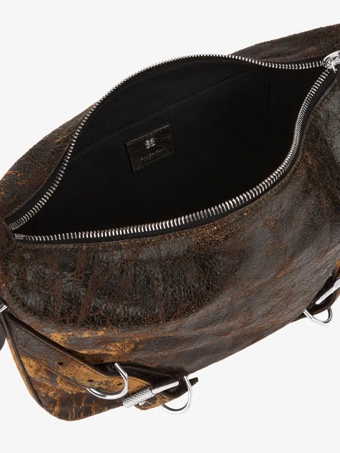 Voyou Crossbody Bag In Crackled Leather Blackbrown Mud Men Givenchy Crossbody Bags