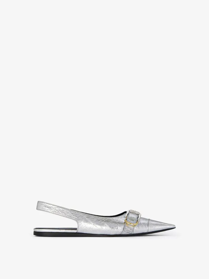 Voyou Flat Slingbacks In Laminated Leather Silvery Women Givenchy Slides and Sandals