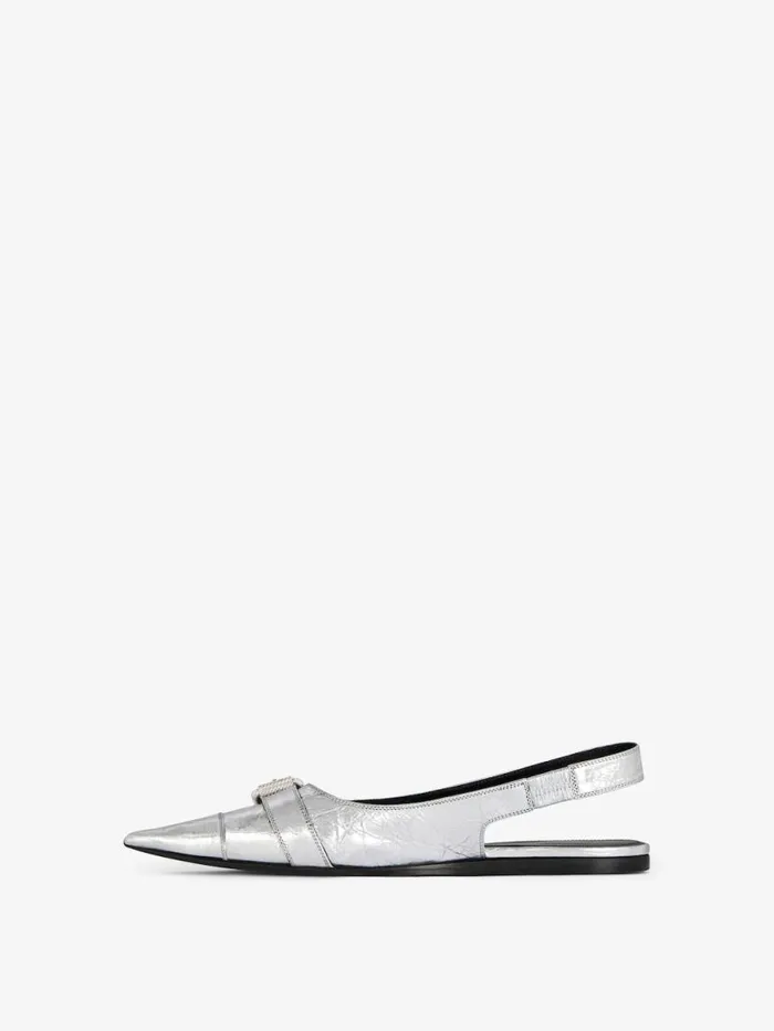 Voyou Flat Slingbacks In Laminated Leather Silvery Women Givenchy Slides and Sandals