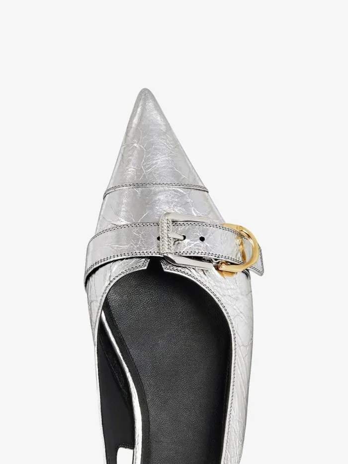 Voyou Flat Slingbacks In Laminated Leather Silvery Women Givenchy Slides and Sandals
