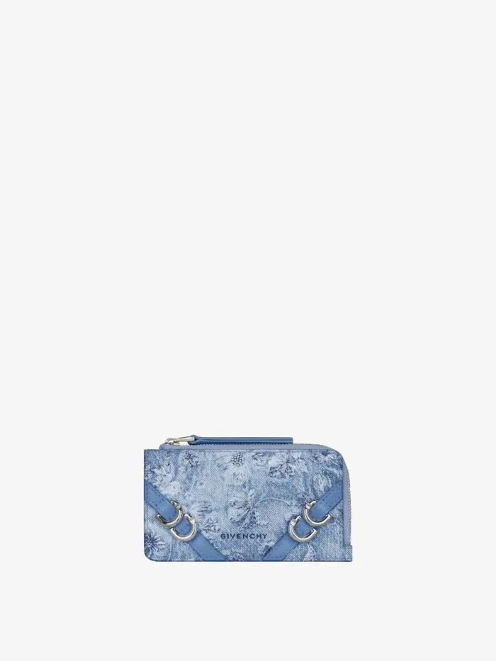 Voyou Zipped Card Holder In Washed Embroidered Denim Medium Blue Women Givenchy Wallets and Card Holders