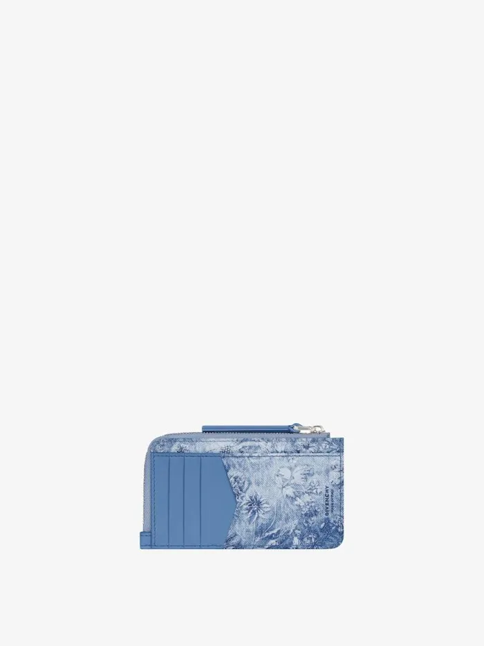 Voyou Zipped Card Holder In Washed Embroidered Denim Medium Blue Women Givenchy Wallets and Card Holders