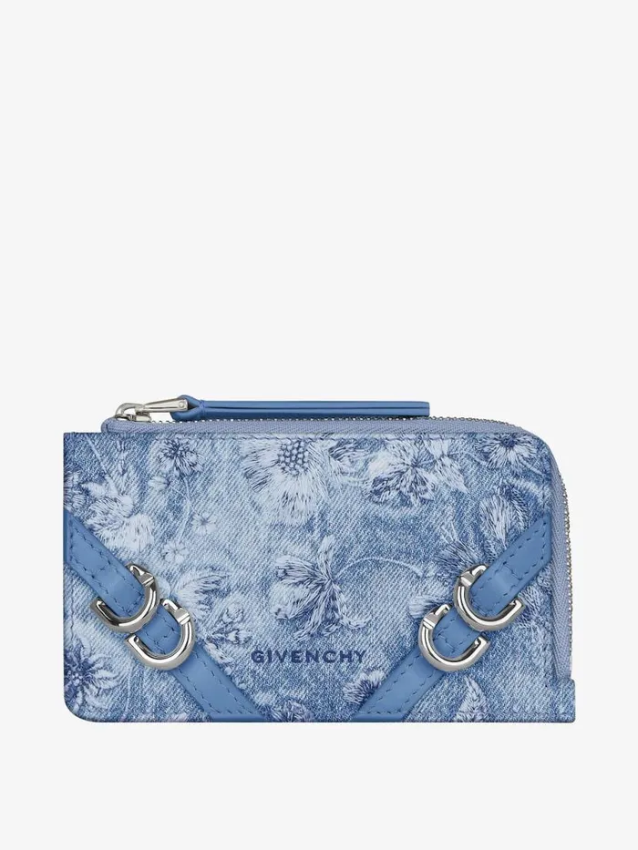 Voyou Zipped Card Holder In Washed Embroidered Denim Medium Blue Women Givenchy Wallets and Card Holders