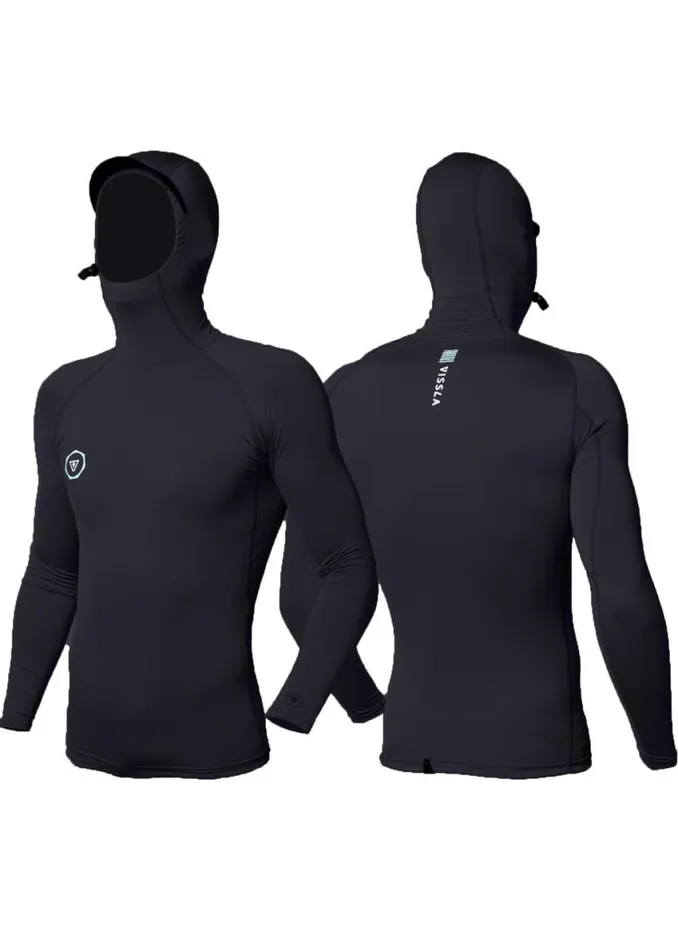 Warm Seas Eco Hooded Long Sleeve Rash Guard Black Men Vissla Wetsuits