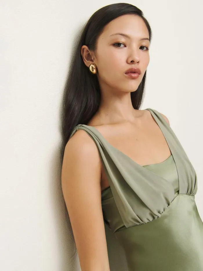 Weddings The Reformation Lune Dress Artichoke