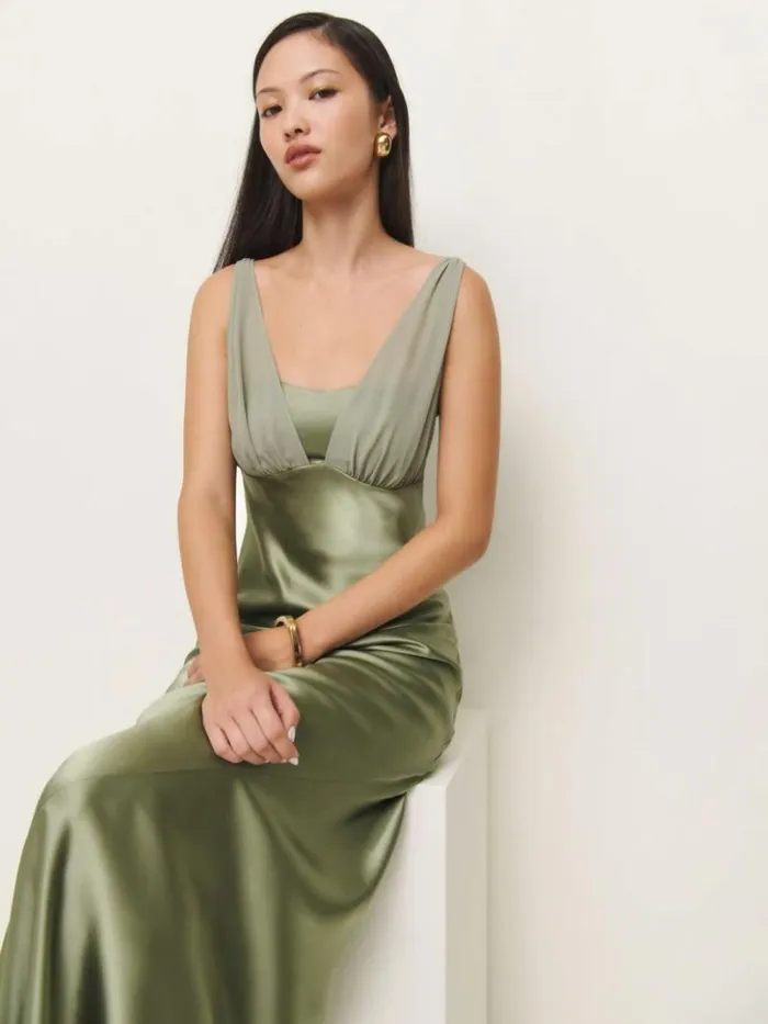 Weddings The Reformation Lune Dress Artichoke