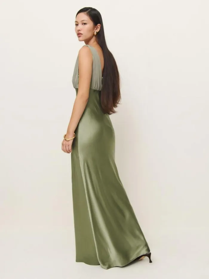 Weddings The Reformation Lune Dress Artichoke