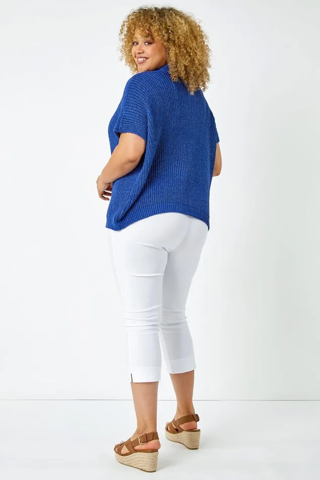White Curve Elastic Waist Stretch Cropped Trouser Women Roman Trousers