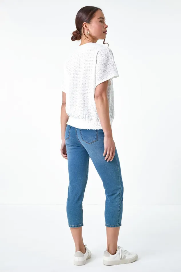 White Petite Textured Shirred VNeck Stretch Top Women Roman Tops