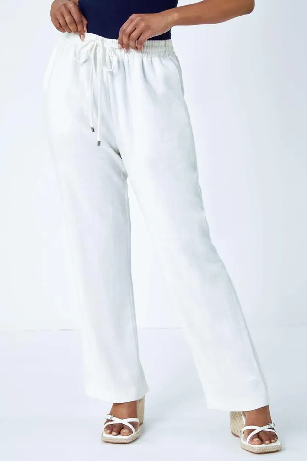 White Petite Wide Leg Linen Blend Trouser Women Roman Trousers
