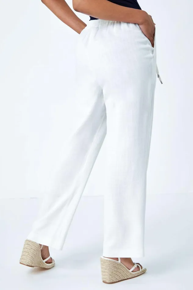 White Petite Wide Leg Linen Blend Trouser Women Roman Trousers