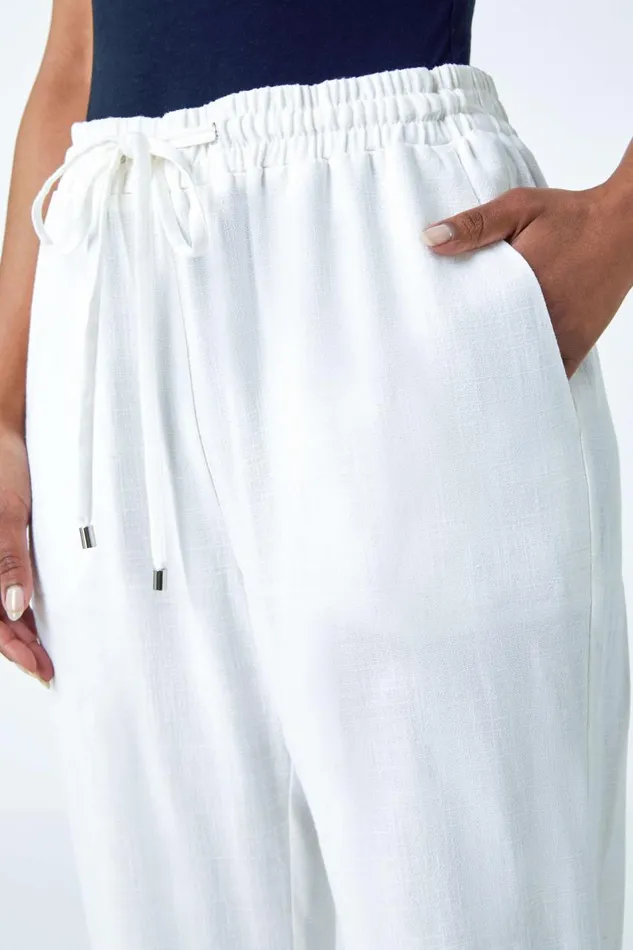 White Petite Wide Leg Linen Blend Trouser Women Roman Trousers