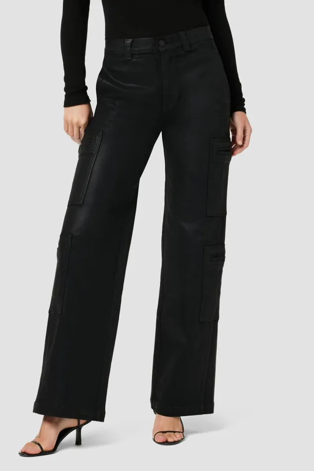 Wide Leg Women Hudson Jeans HighRise Welt Pocket Wide Leg Cargo Coated Black Beauty