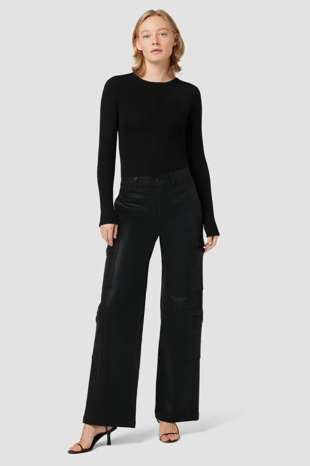 Wide Leg Women Hudson Jeans HighRise Welt Pocket Wide Leg Cargo Coated Black Beauty Wide Leg Women Hudson Jeans HighRise Welt Pocket Wide Leg Cargo Coated Black Beauty