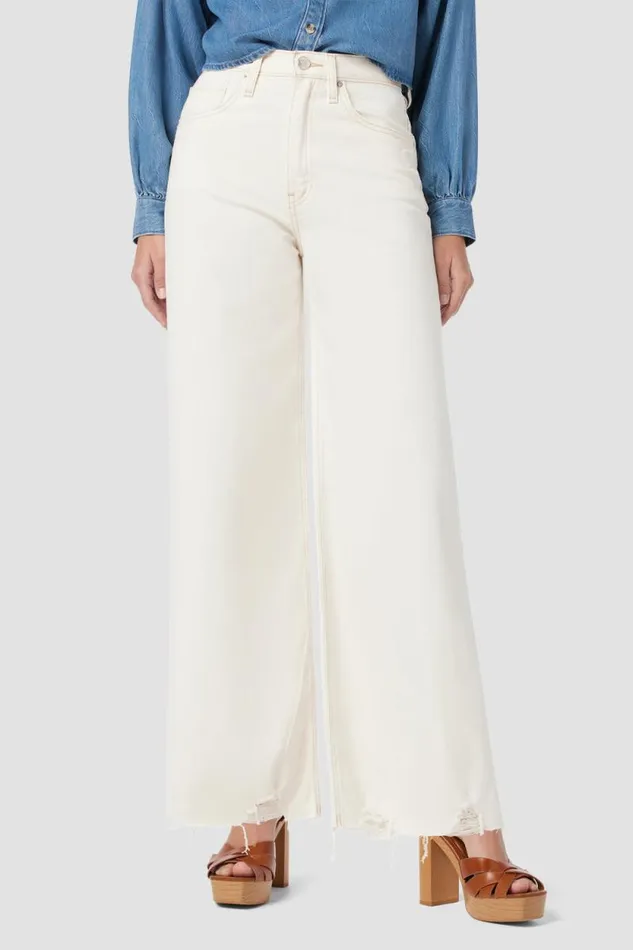 Wide Leg Women Hudson Jeans James HighRise Wide Leg Crop Jean Ecru Destructed Hem