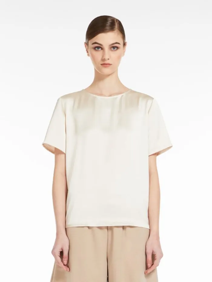 Woman Blouse In Satin And Jersey Ivory Maxmara Tshirts