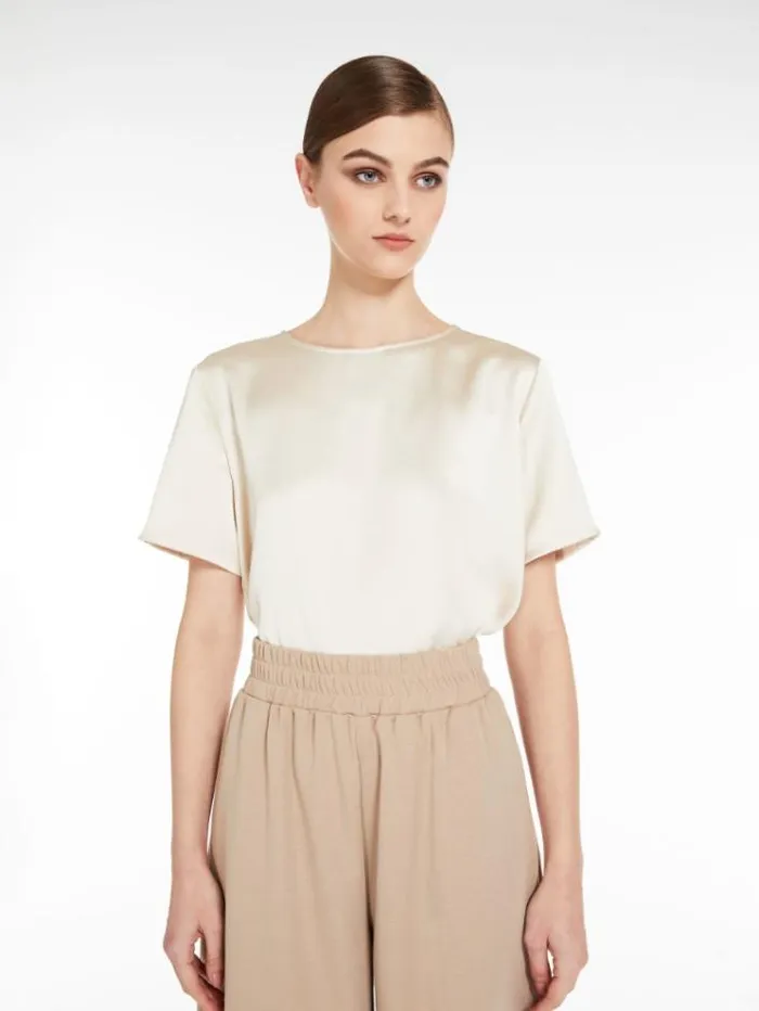 Woman Blouse In Satin And Jersey Ivory Maxmara Tshirts Woman Blouse In Satin And Jersey Ivory Maxmara Tshirts