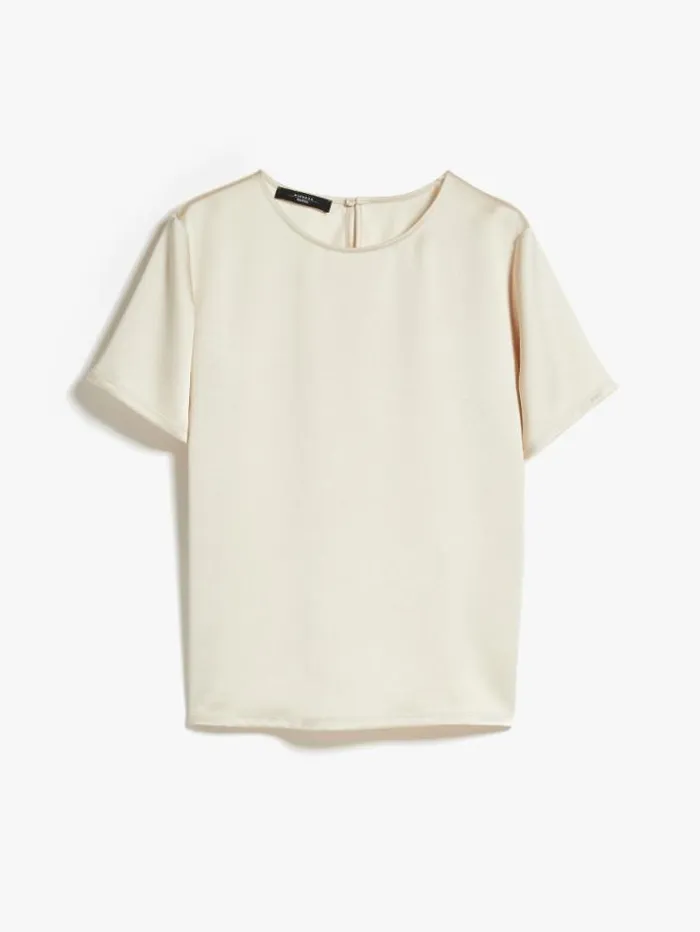 Woman Blouse In Satin And Jersey Ivory Maxmara Tshirts Woman Blouse In Satin And Jersey Ivory Maxmara Tshirts