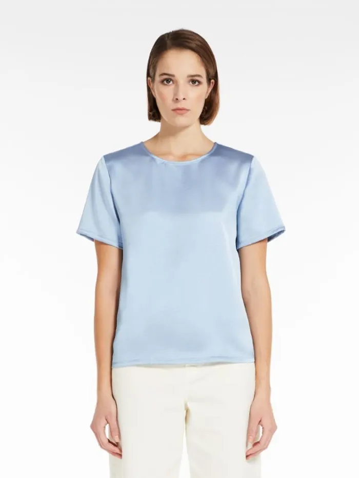 Woman Blouse In Satin And Jersey Light Blue Maxmara Tshirts