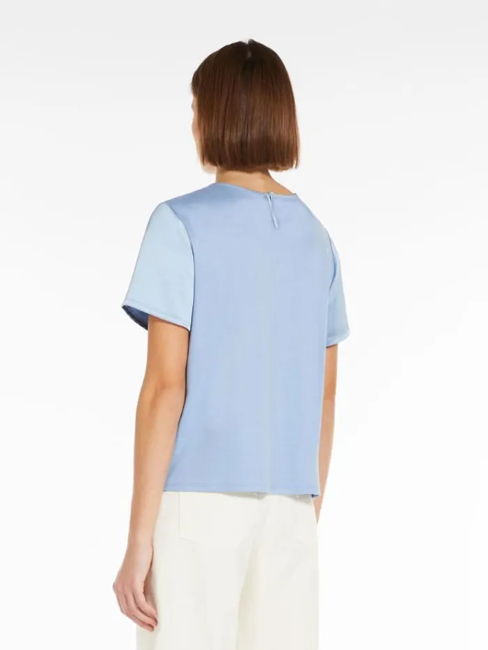 Woman Blouse In Satin And Jersey Light Blue Maxmara Tshirts Woman Blouse In Satin And Jersey Light Blue Maxmara Tshirts