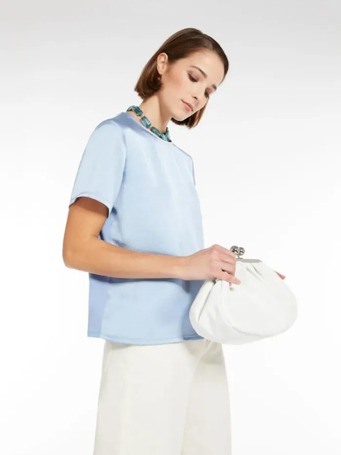Woman Blouse In Satin And Jersey Light Blue Maxmara Tshirts Woman Blouse In Satin And Jersey Light Blue Maxmara Tshirts