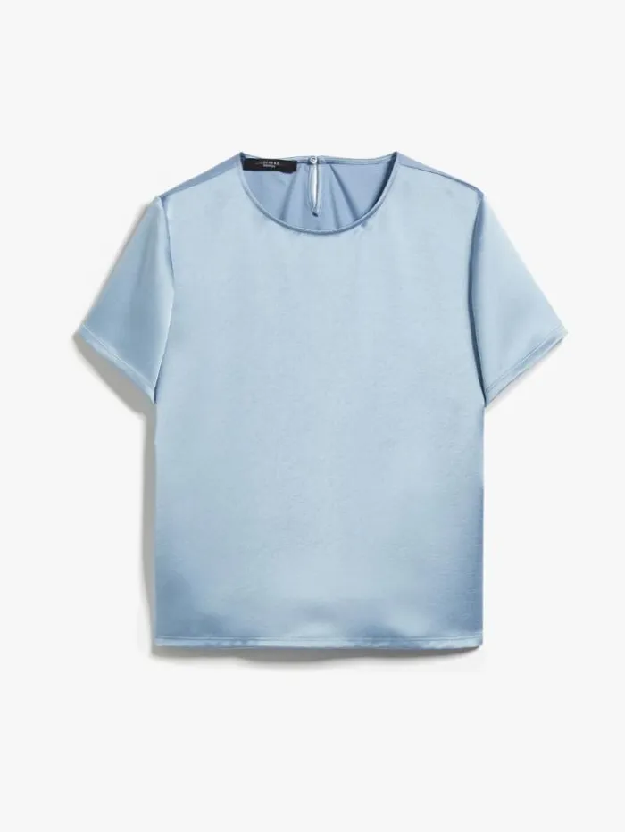 Woman Blouse In Satin And Jersey Light Blue Maxmara Tshirts Woman Blouse In Satin And Jersey Light Blue Maxmara Tshirts