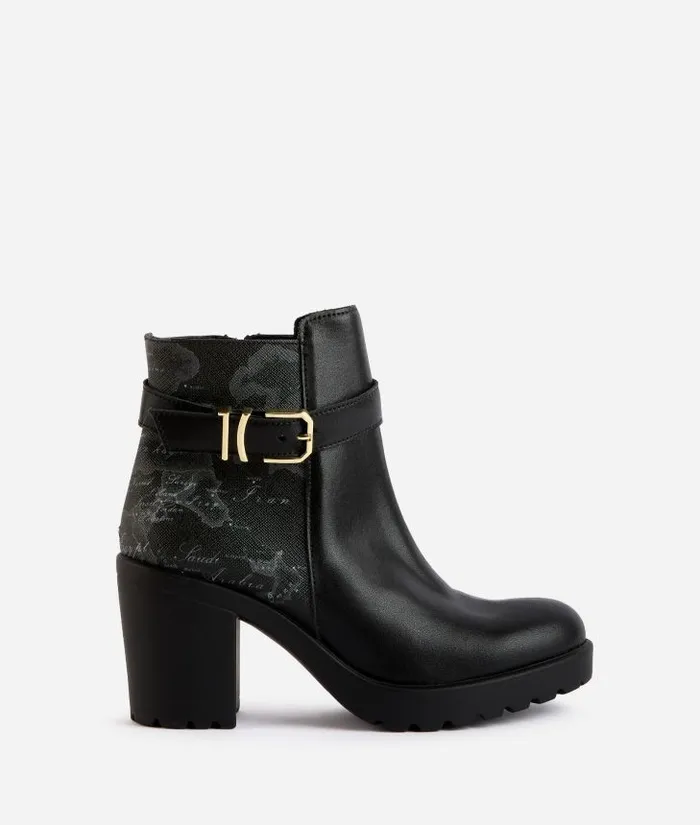 Woman Boots and Booties Alviero Martini Smooth Leather Ankle Boots With Geo Night Insert Black