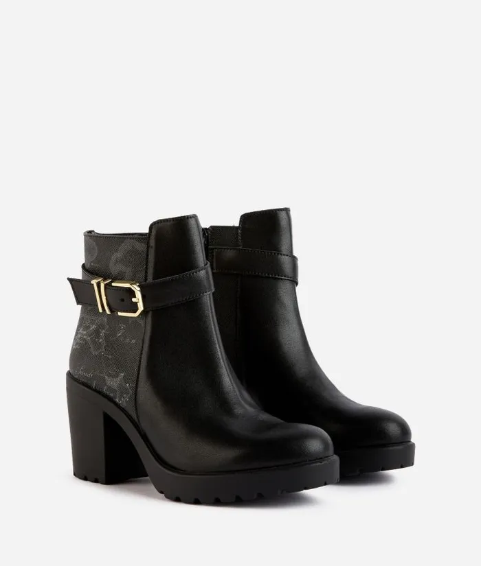 Woman Boots and Booties Alviero Martini Smooth Leather Ankle Boots With Geo Night Insert Black
