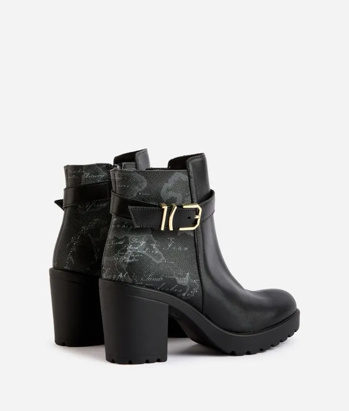 Woman Boots and Booties Alviero Martini Smooth Leather Ankle Boots With Geo Night Insert Black