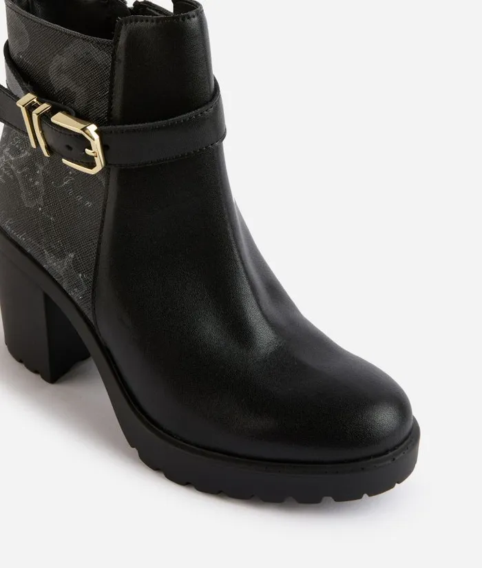 Woman Boots and Booties Alviero Martini Smooth Leather Ankle Boots With Geo Night Insert Black