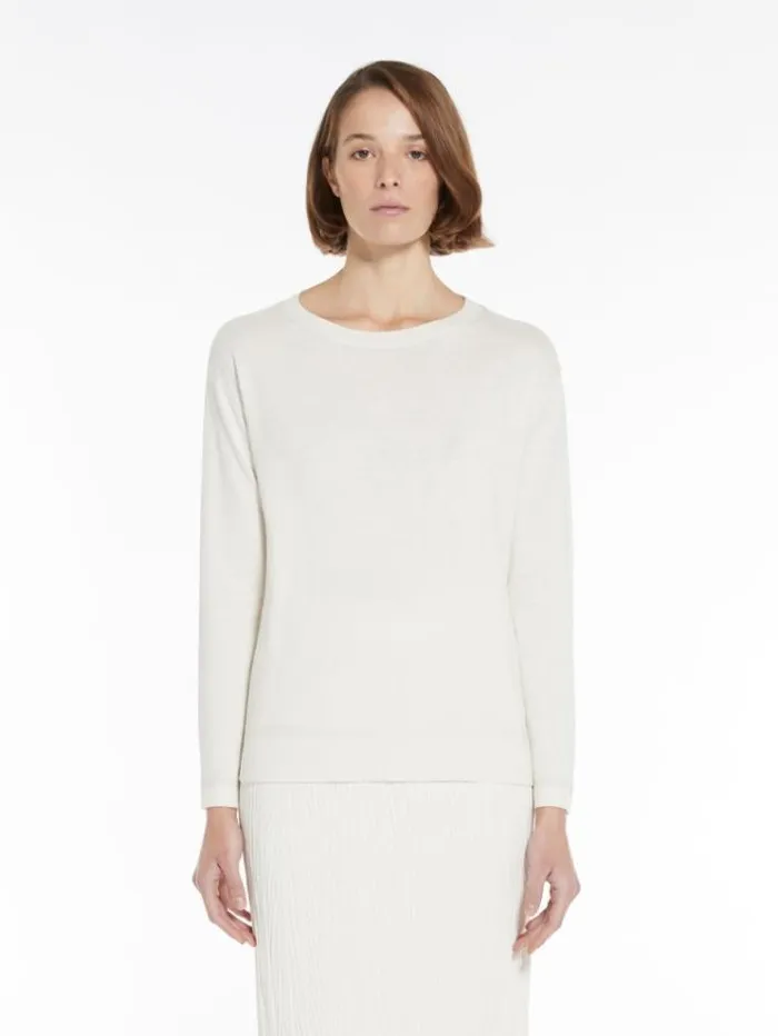 Woman Boxyfit Cotton And Silk Sweater Ivory Maxmara Knitwear And Sweatshirts