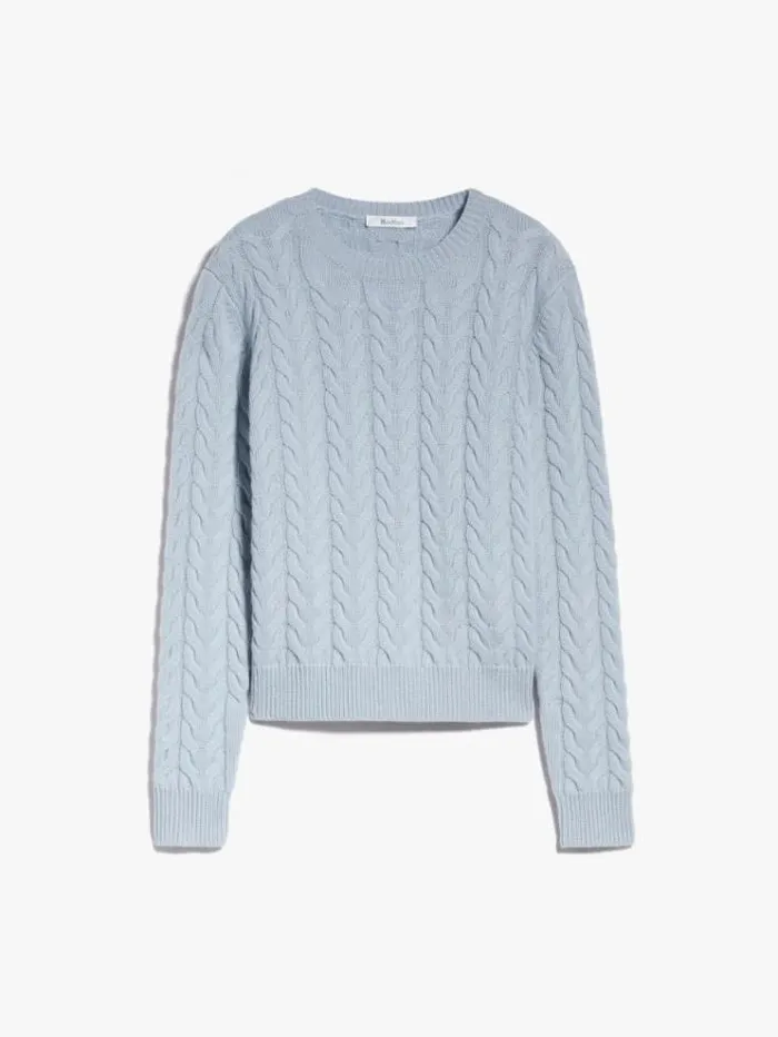 Woman Cable Knit Cashmere Jumper Light Blue Maxmara Knitwear And Sweatshirts Woman Cable Knit Cashmere Jumper Light Blue Maxmara Knitwear And Sweatshirts