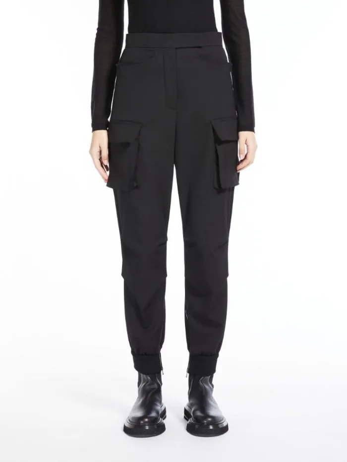 Woman Cargo Trousers In Gabardine Wool Black Maxmara Trousers