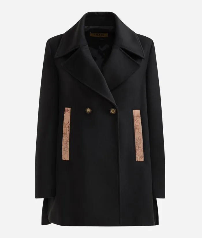 Woman Coats and Jackets Alviero Martini Velour Pea Coat Black