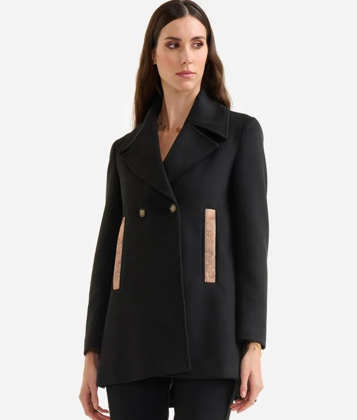 Woman Coats and Jackets Alviero Martini Velour Pea Coat Black