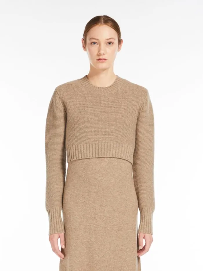 Woman Cropped Cashmere Jumper Sand Maxmara Knitwear And Sweatshirts